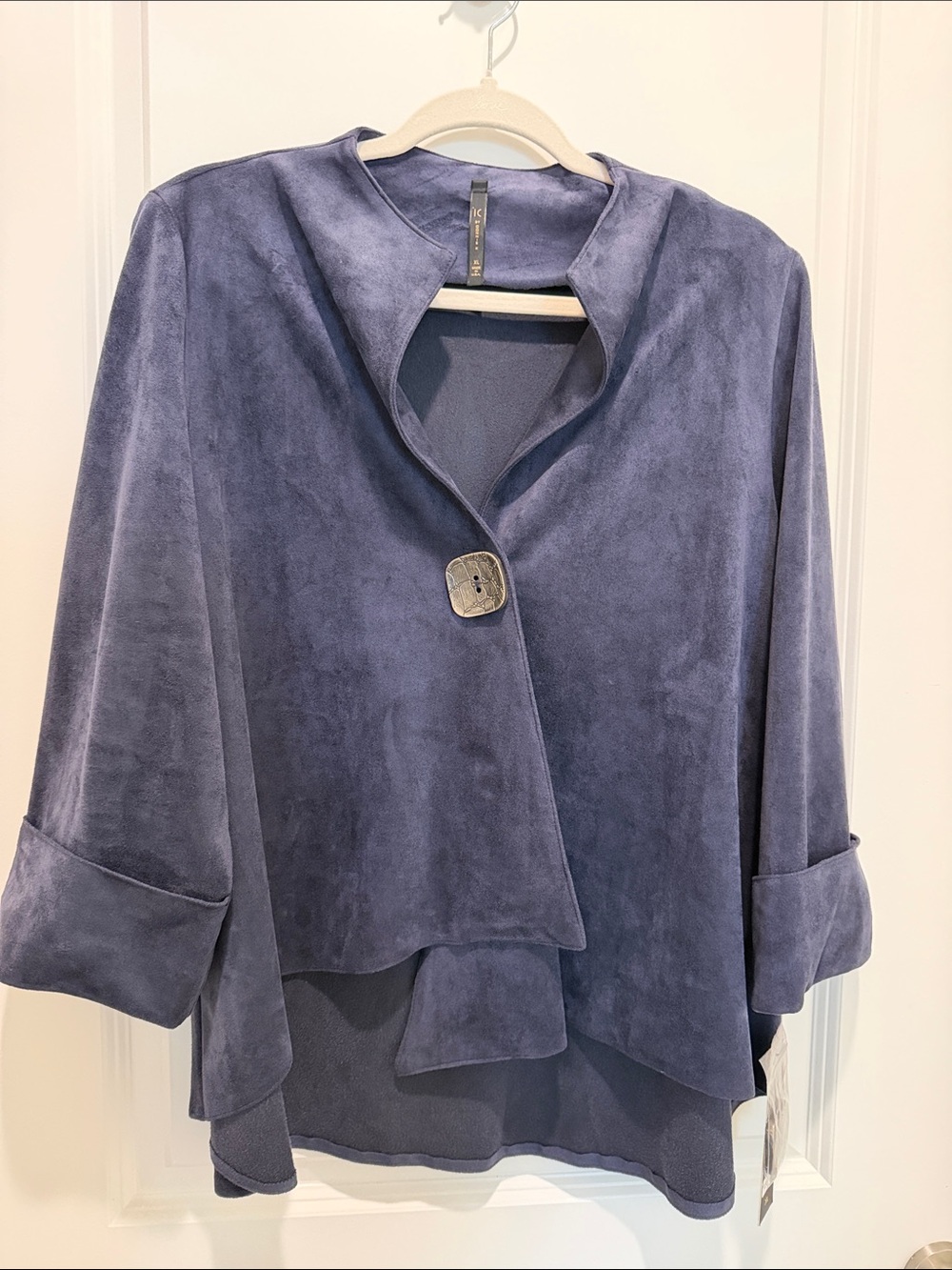 Women's Slate-Blue Faux Suede-Look Button Front Tunic